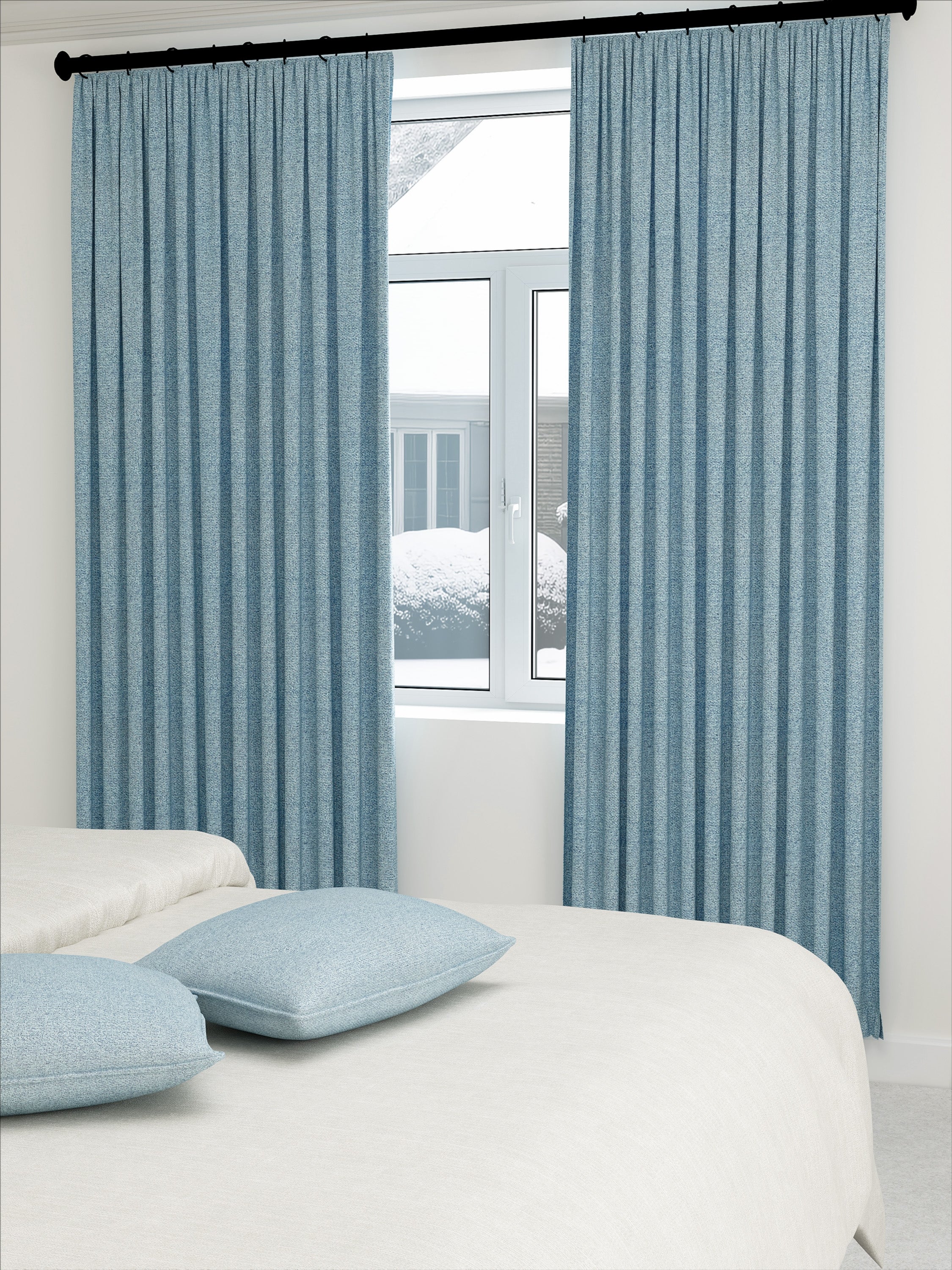 Woven Cotton Morandi Blue Blackout Drape