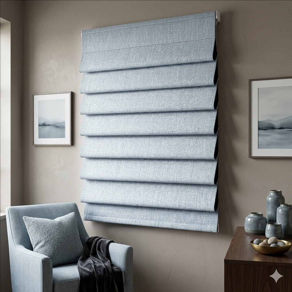 Woven Cotton Morandi Grey Green Blackout Roman Shade