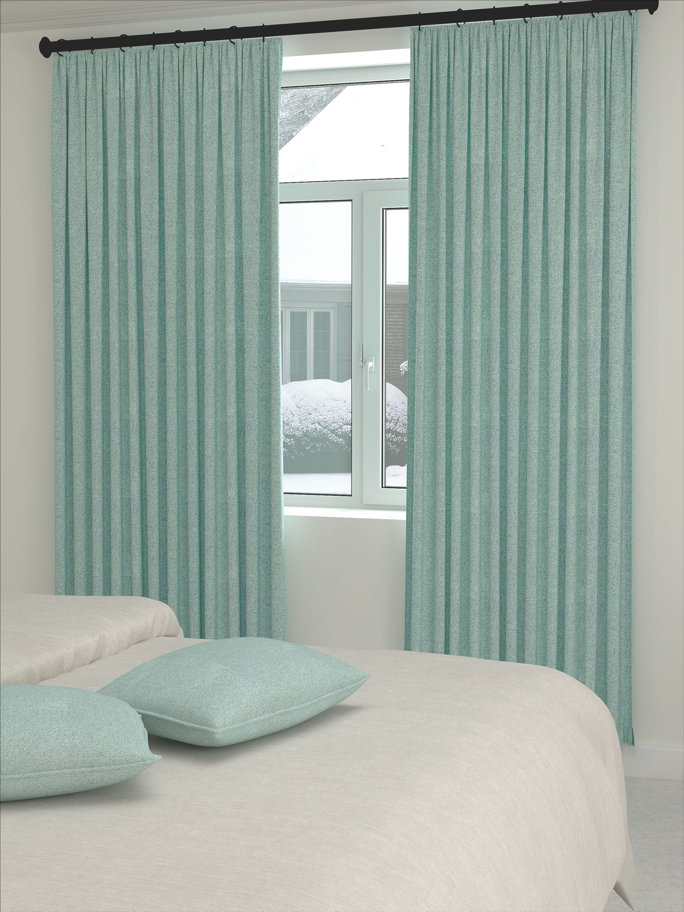 Woven Cotton Morandi Teal Blue Blackout Drape