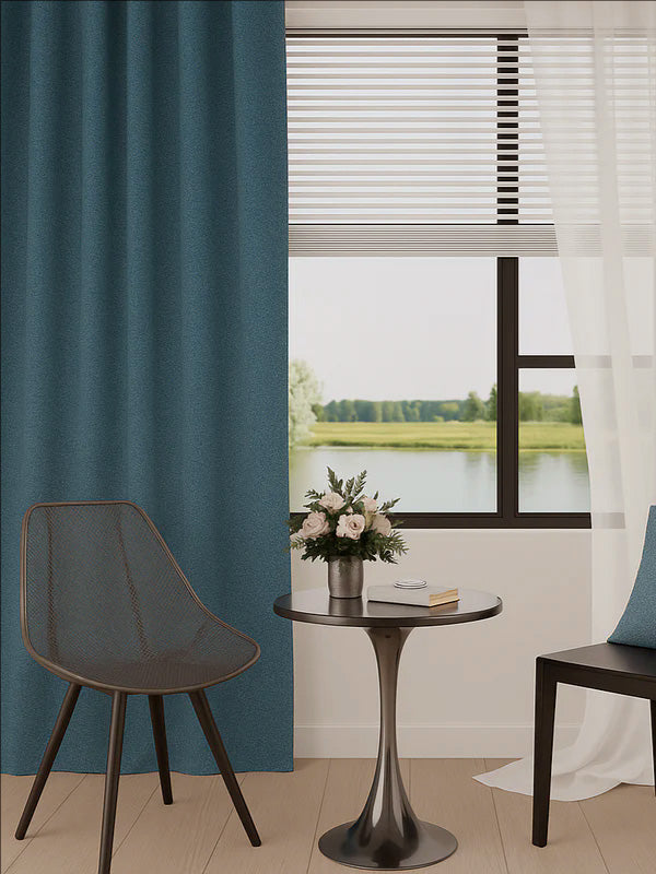 Woven Cotton Morandi Grey Blue Blackout drape