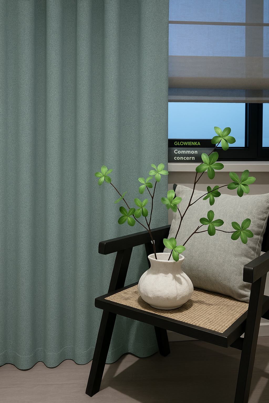 Woven Cotton Morandi Mint Green Blackout Drape