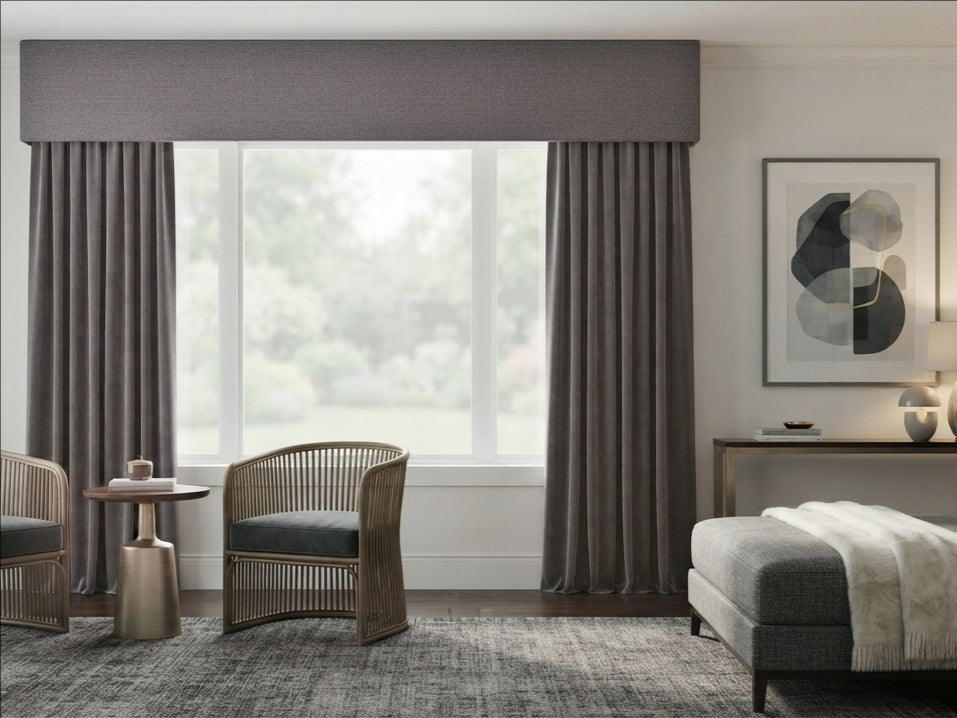 Woven Cotton Charcoal Blue Blackout Valance