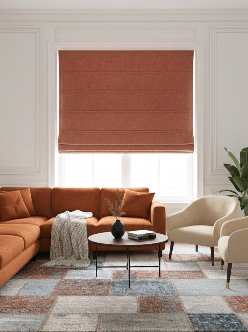 Woven Cotton Morandi Terra Cotta Black out Roman Shade– Custom