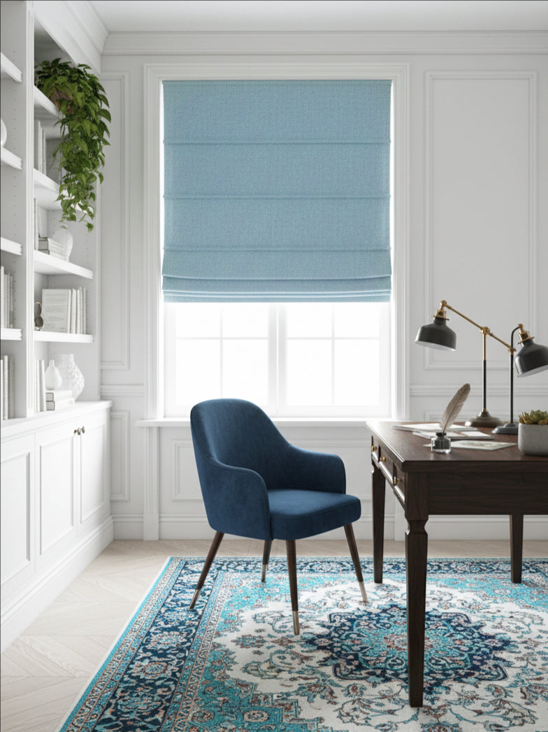 Woven Cotton Morandi Cyan Blue Blackout Roman Shade
