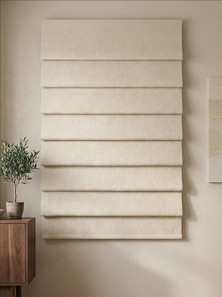 Velvet Light Beige Leaves Roman Shade