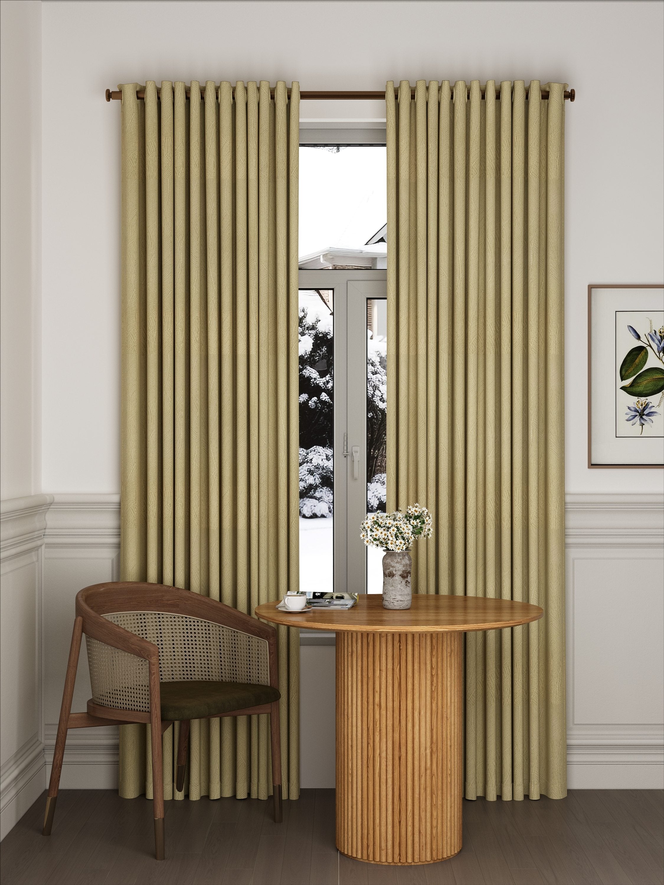 Velvet Beige Leaves Drape