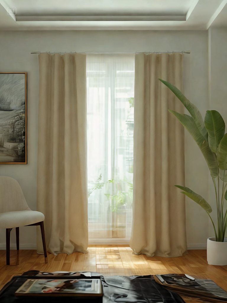 Velvet Beige Leaves Drape