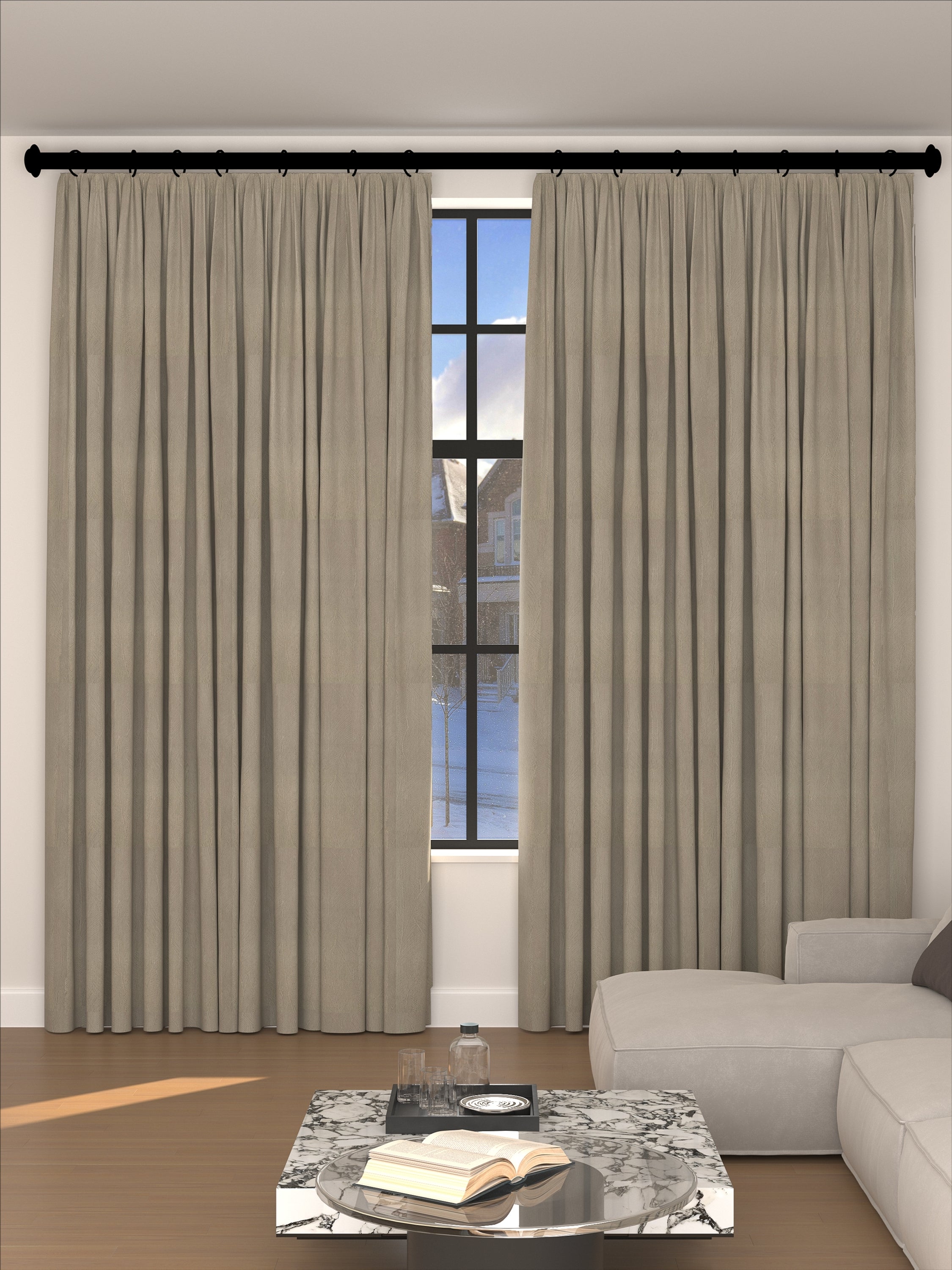 Velvet Deep Beige Leaves Drape