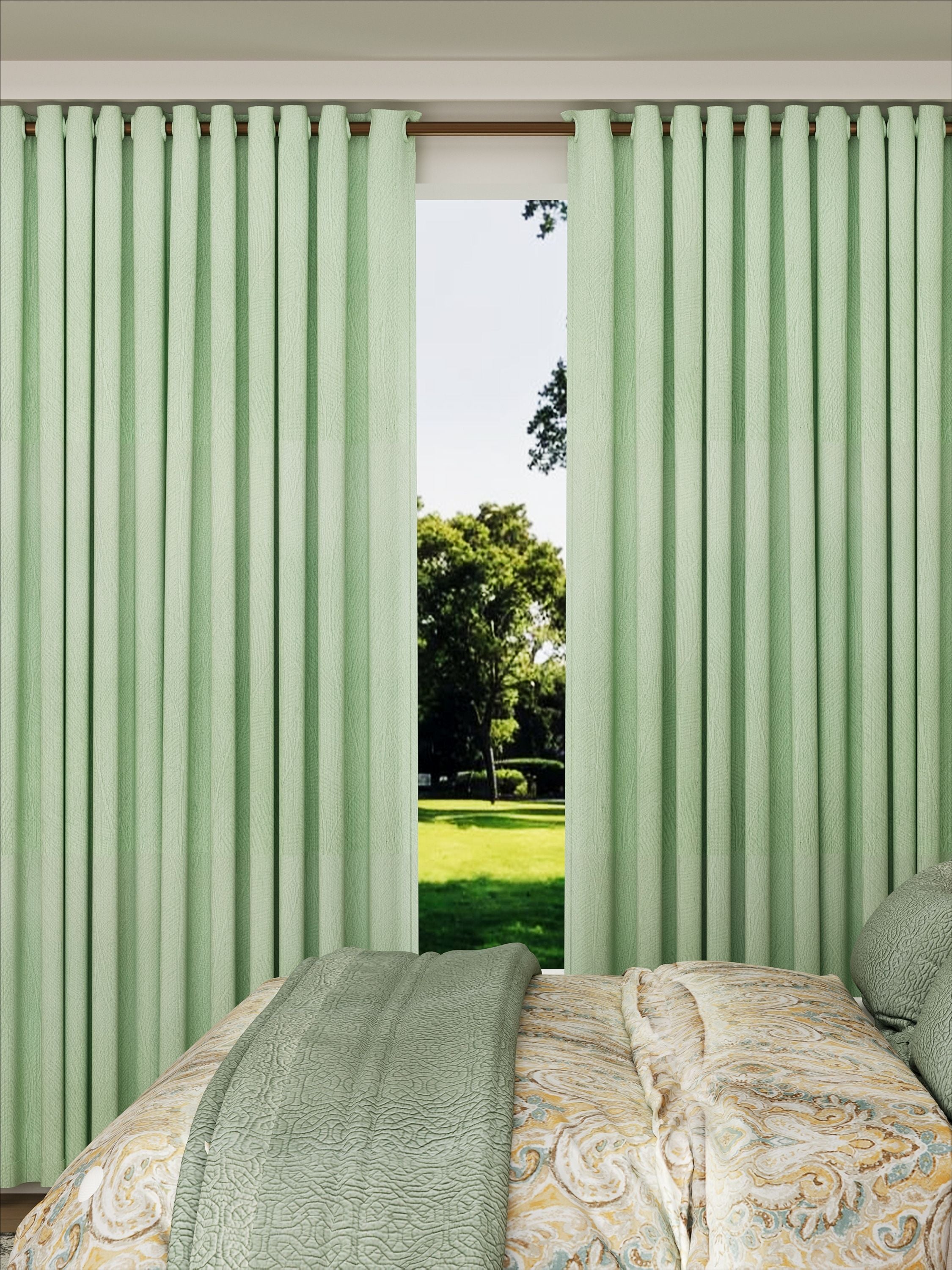 Velvet Green Leaves Drape