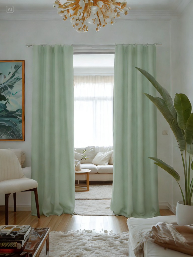 Velvet Green Leaves Drape