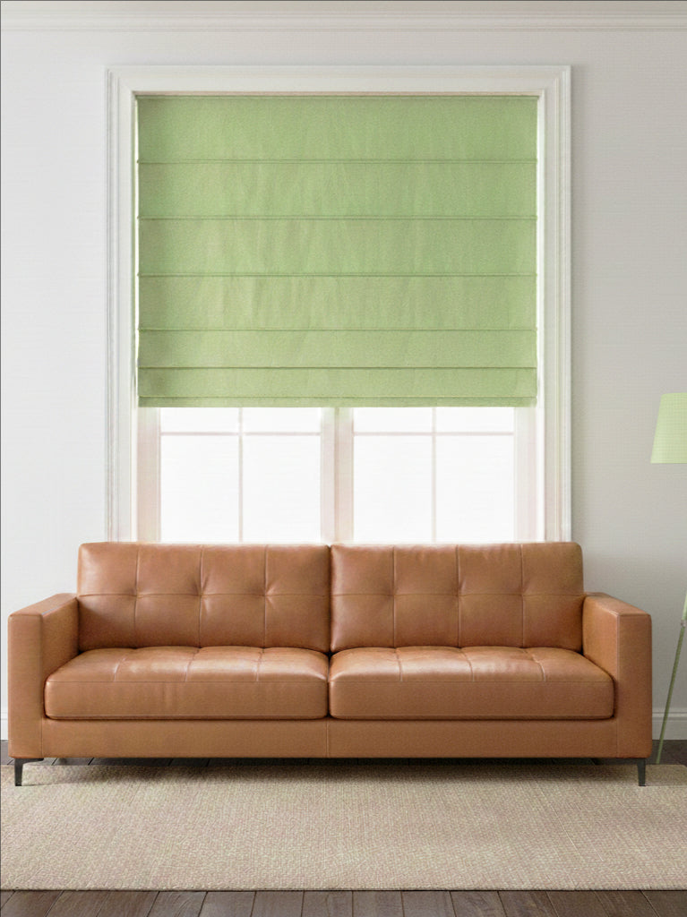 Velvet Fresh Green Leaves Roman Shade