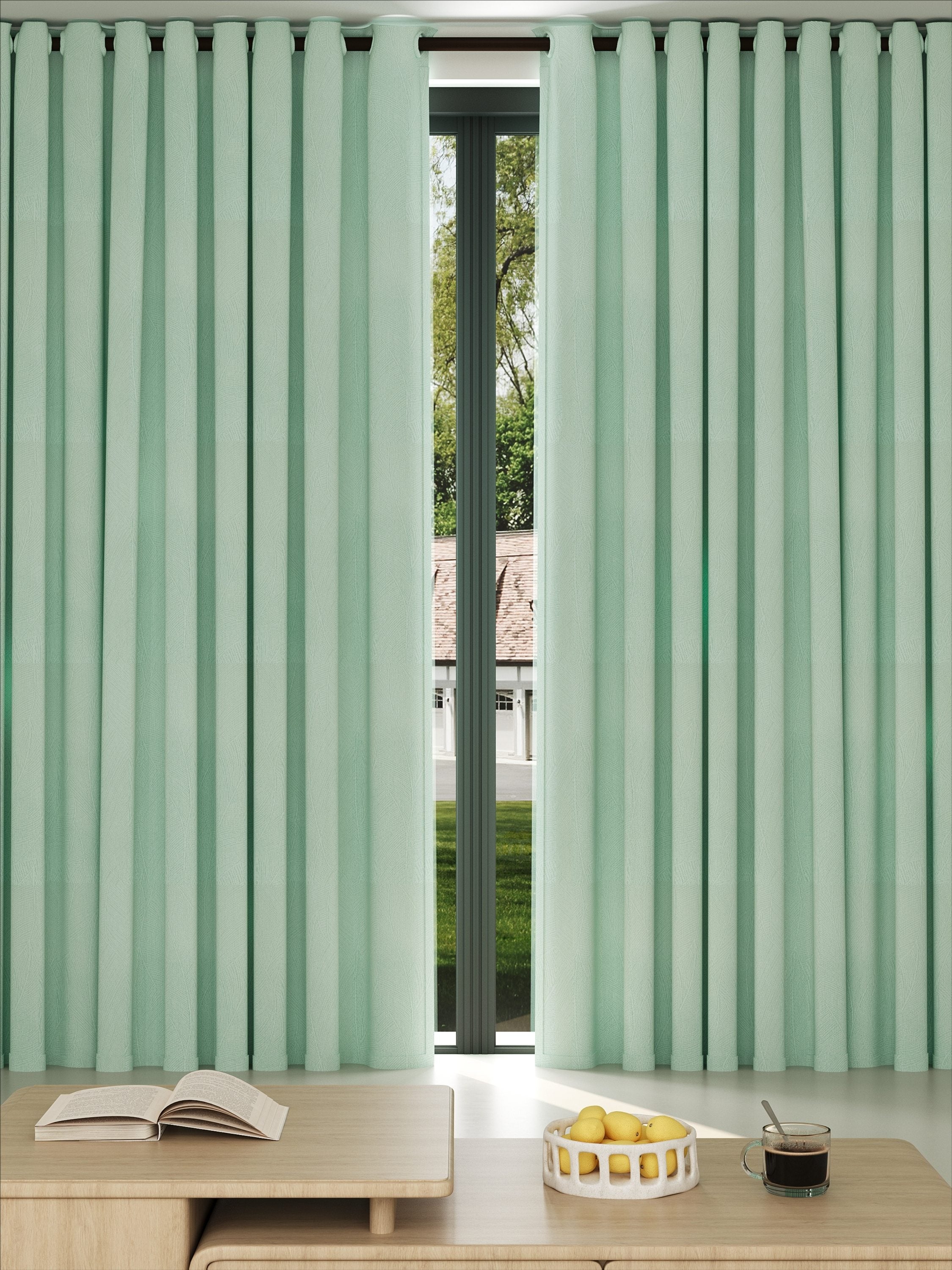 Velvet Lake Blue Leaves Drape