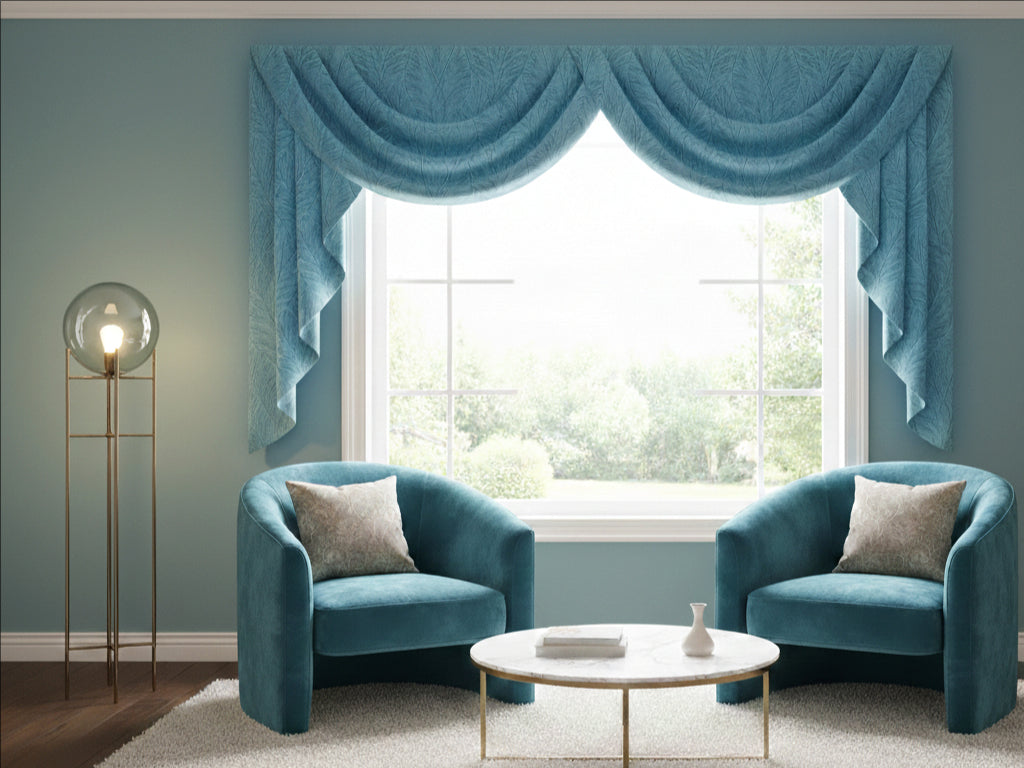 Velvet Deep Blue Leaves Valance