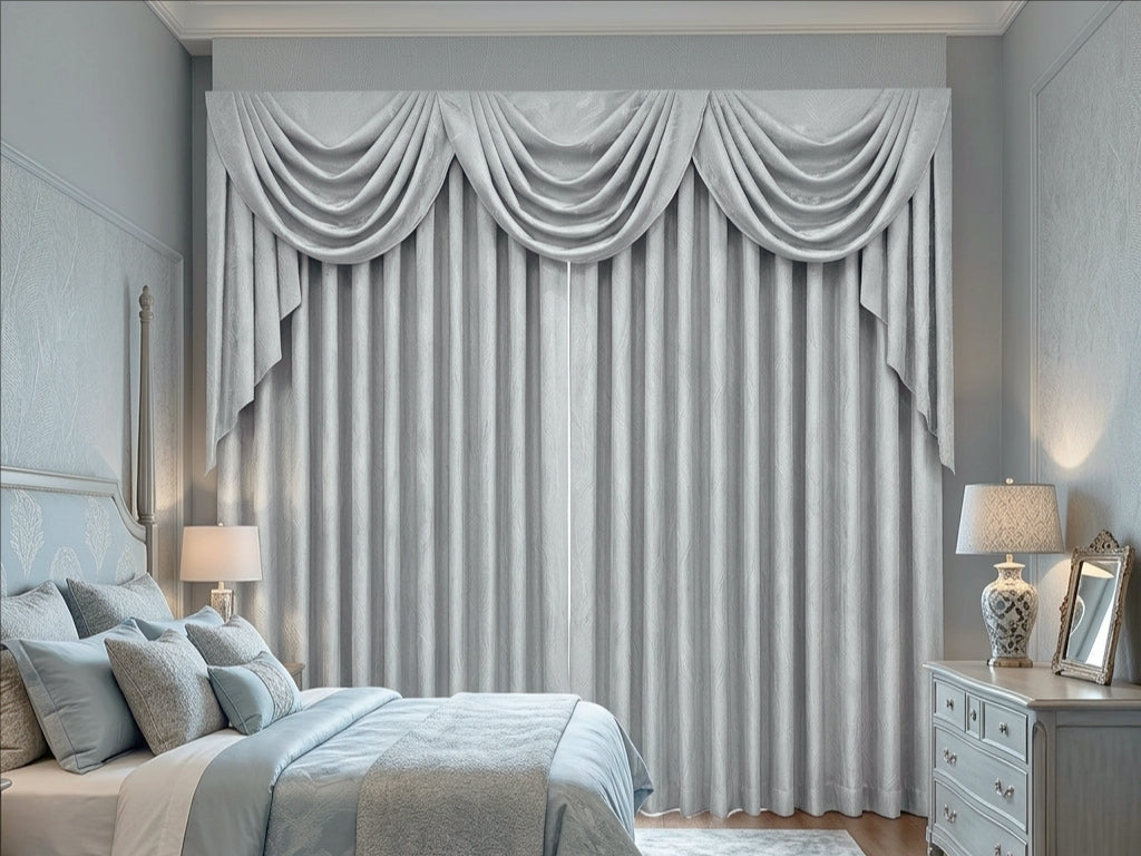 Velvet Light Grey Leaves Valance