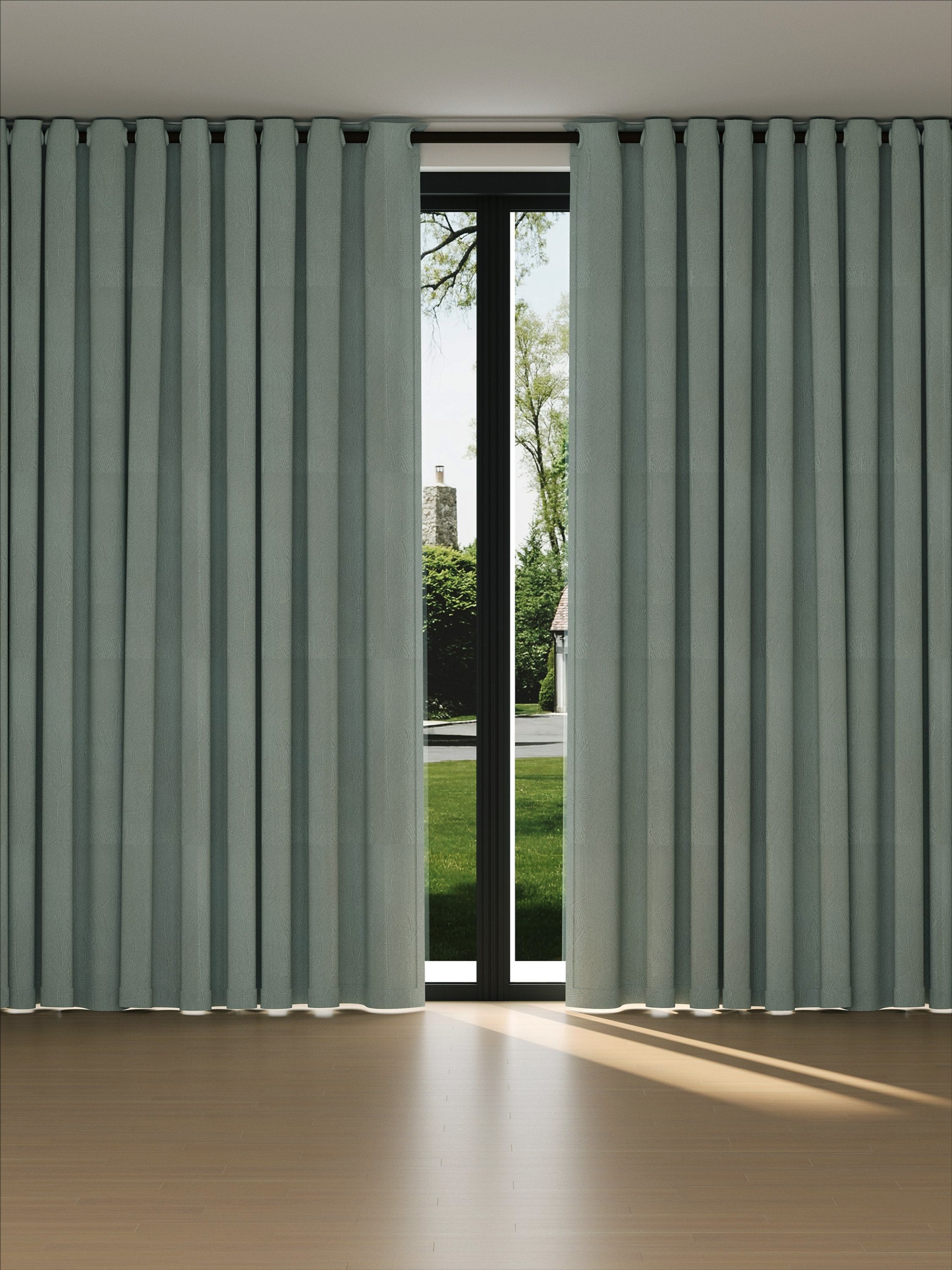 Velvet Deep Grey Leaves Drape