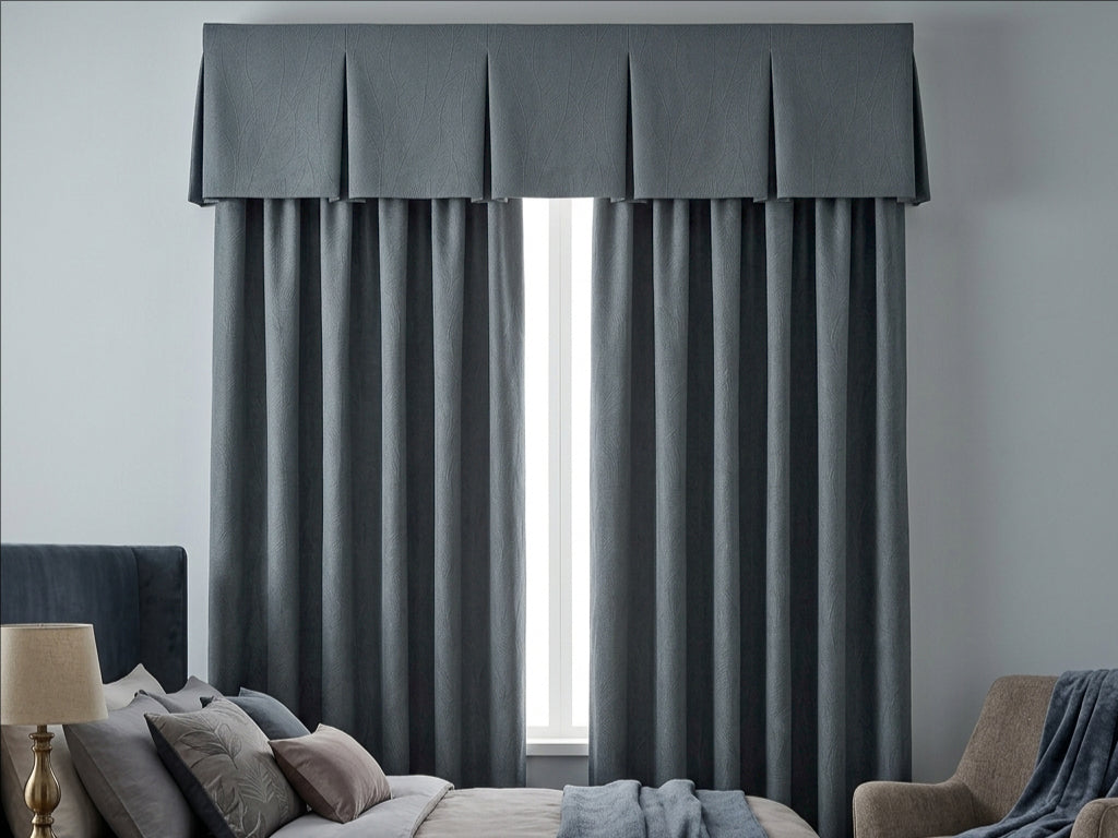 Velvet Dark Grey Leaves Valance