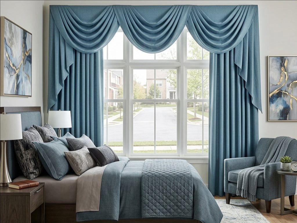 Premium Linen Ocean Blue Valance