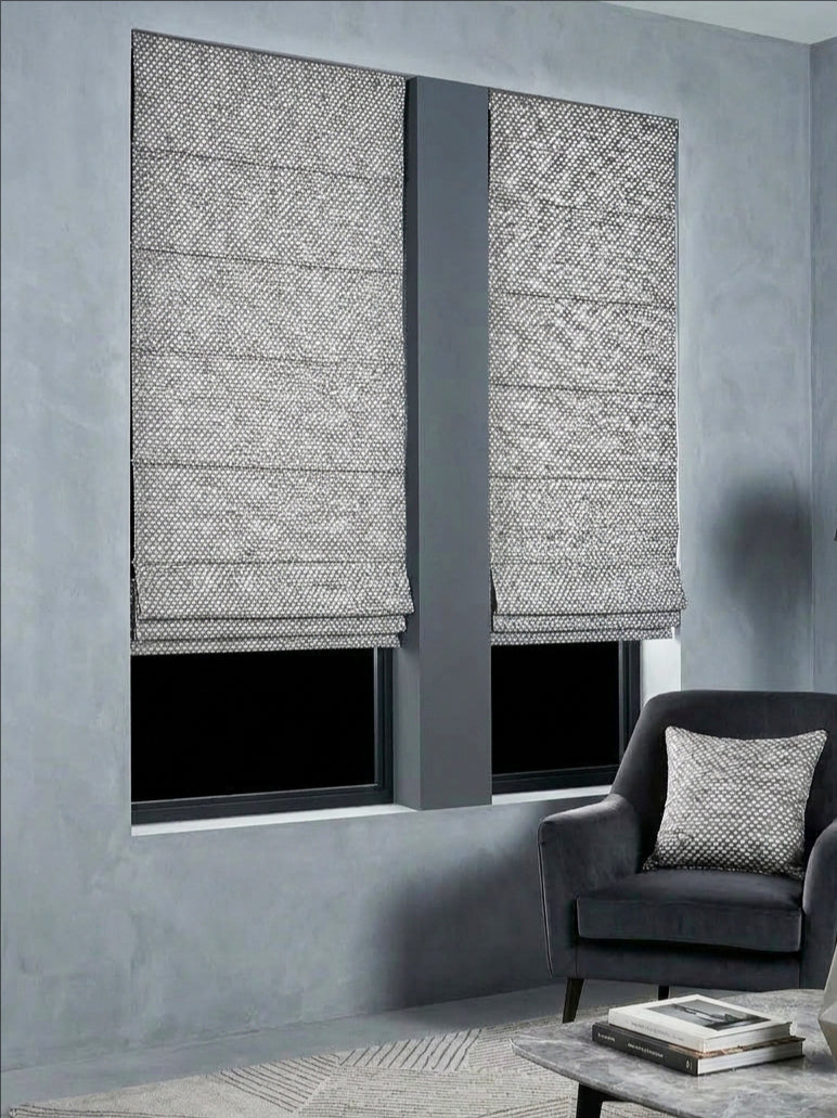 Diamond Grey&White Faux Wool Roman Shade