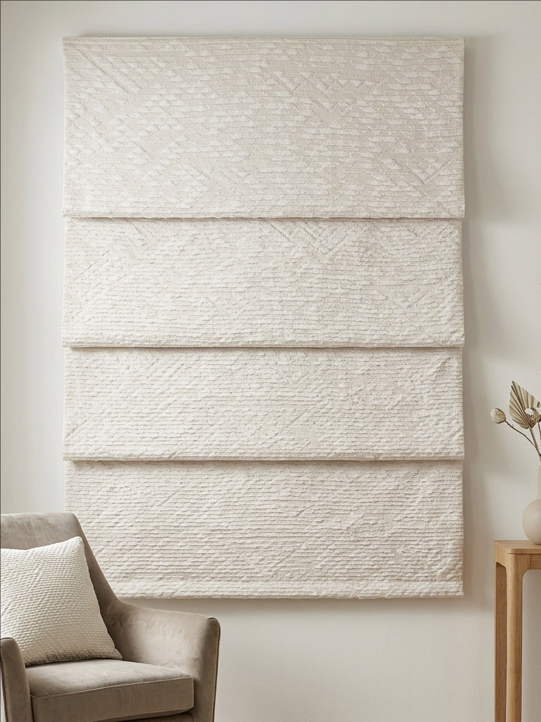 Diamond platinum&White Faux Wool Roman Shade