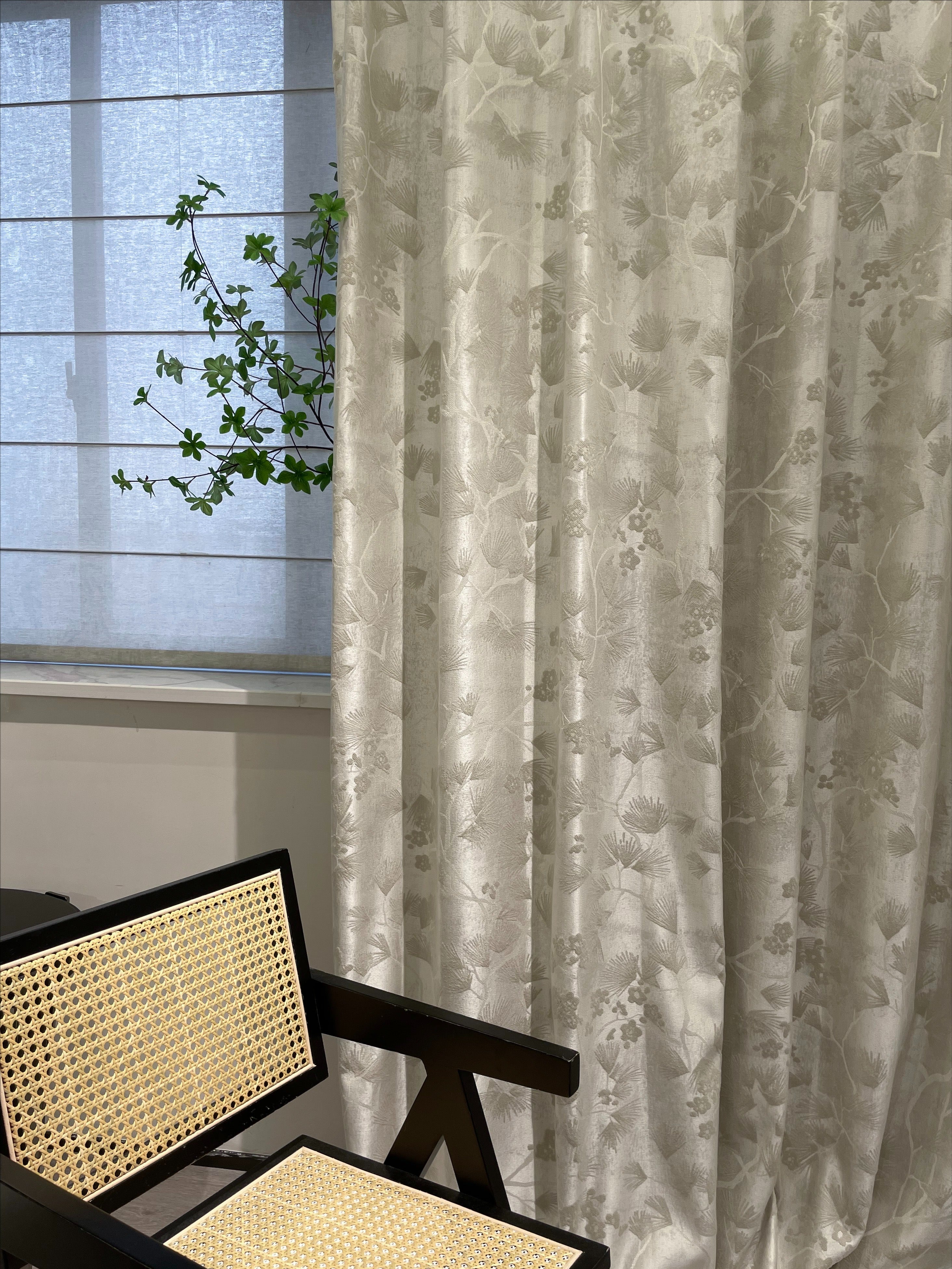 Embroidered Antique Pearl Fern Beige Drape