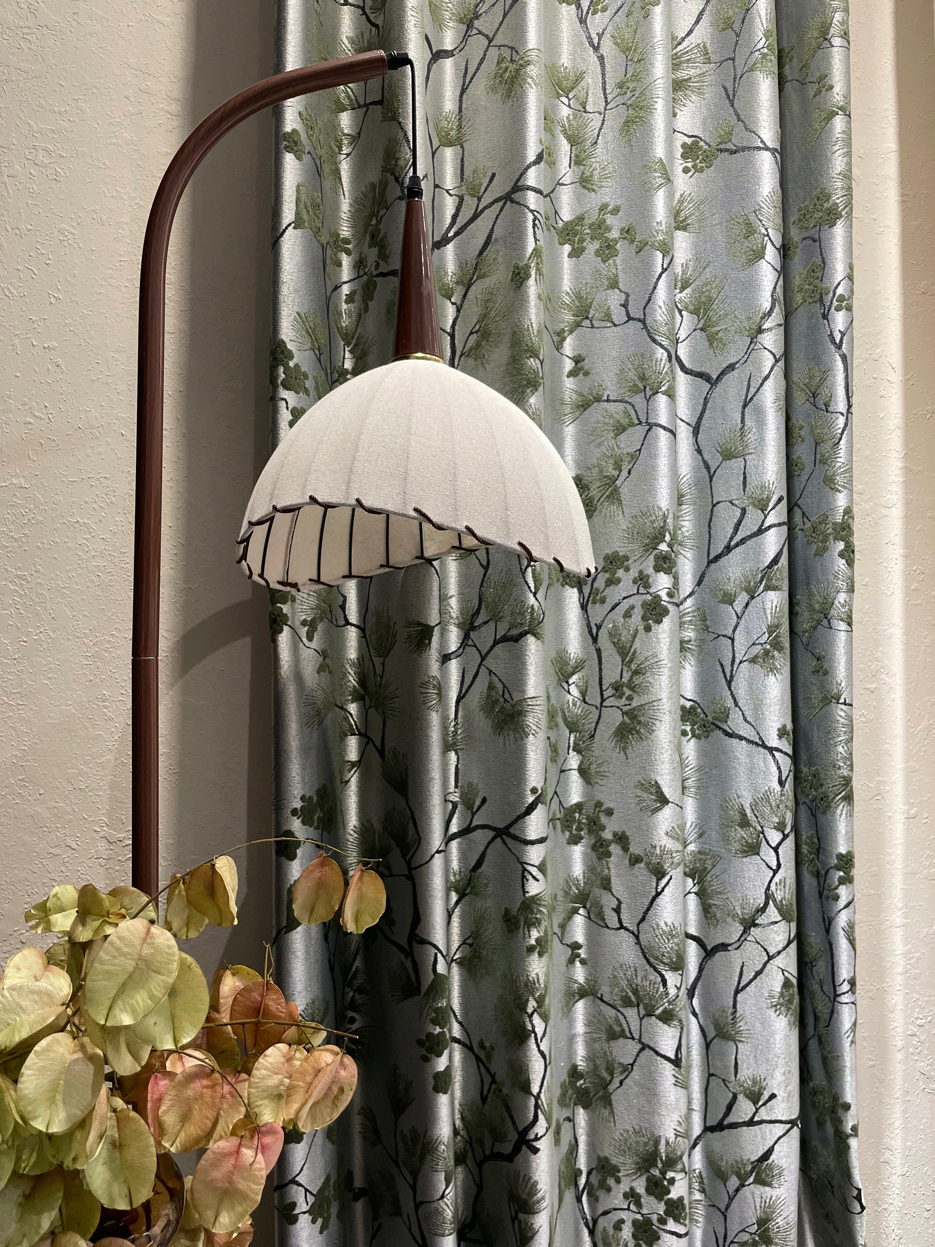 Embroidered Antique Moss Green Fern Drape