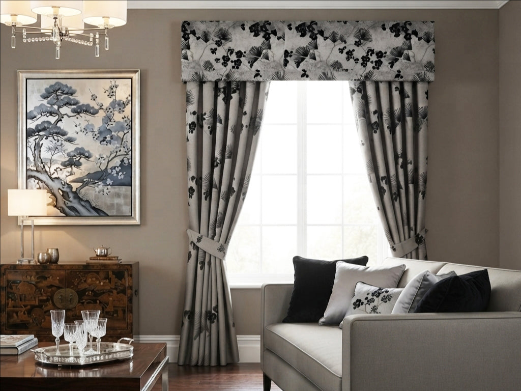 Embroidered Antique Black Fern Valance