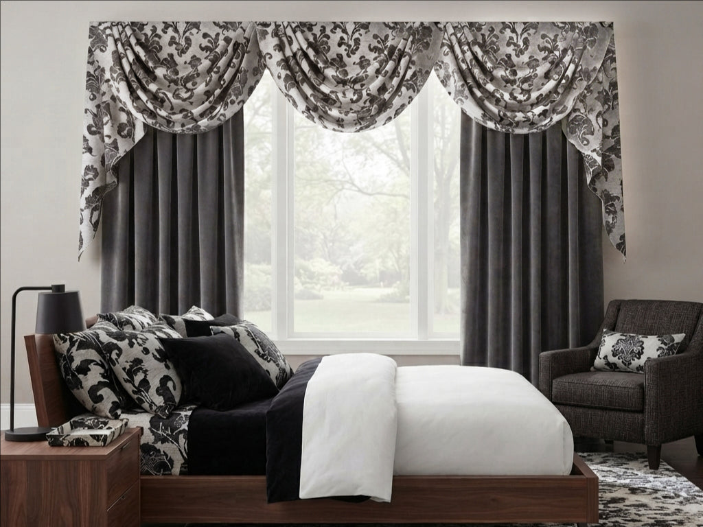 Floral Swirls Black Valance