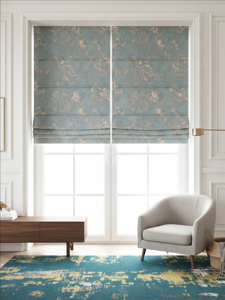 Twilight Sky Blue Silver Roman Shade