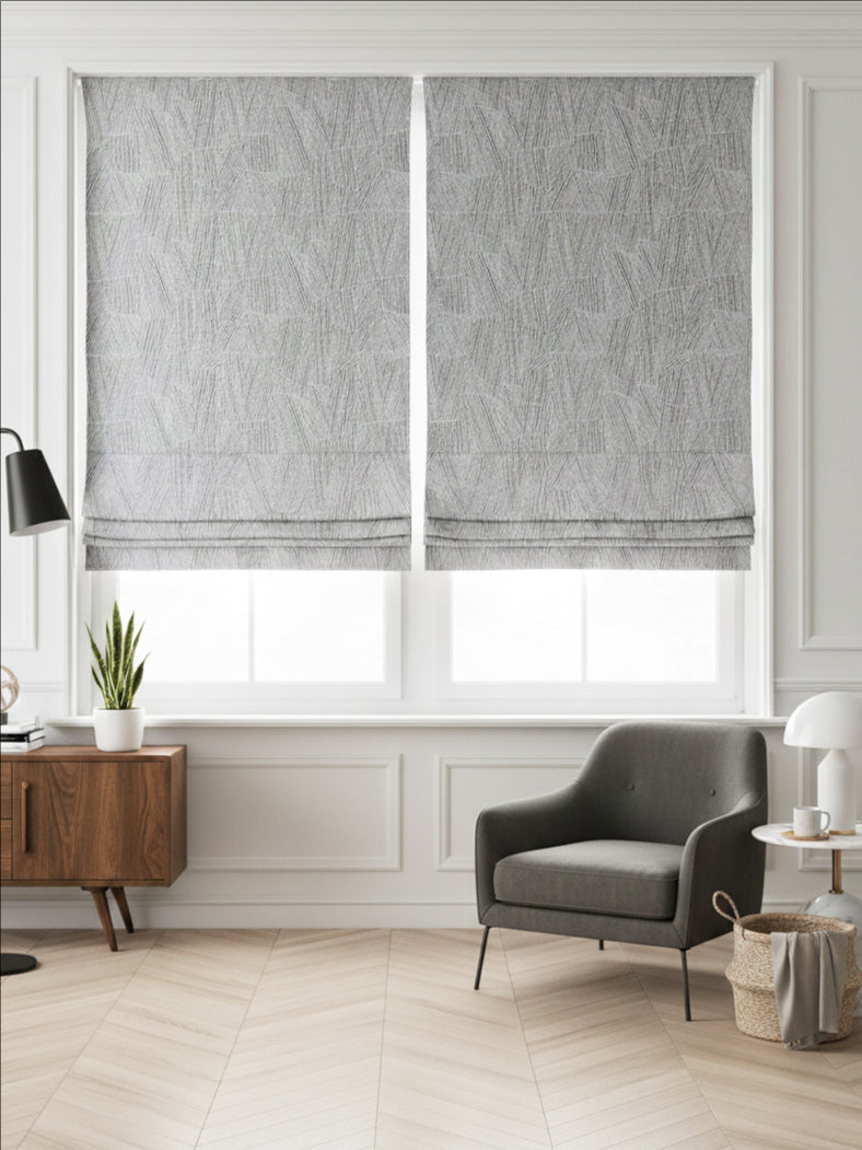 Embroidered Rhombus Grey Roman Shade