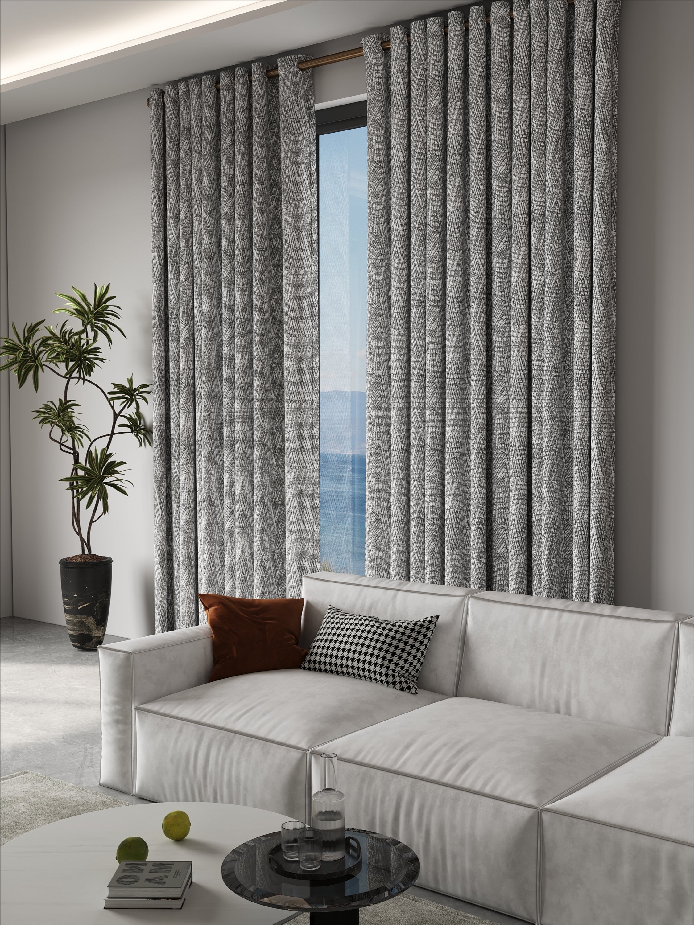 Embroidered Rhombus Dark Grey Drape