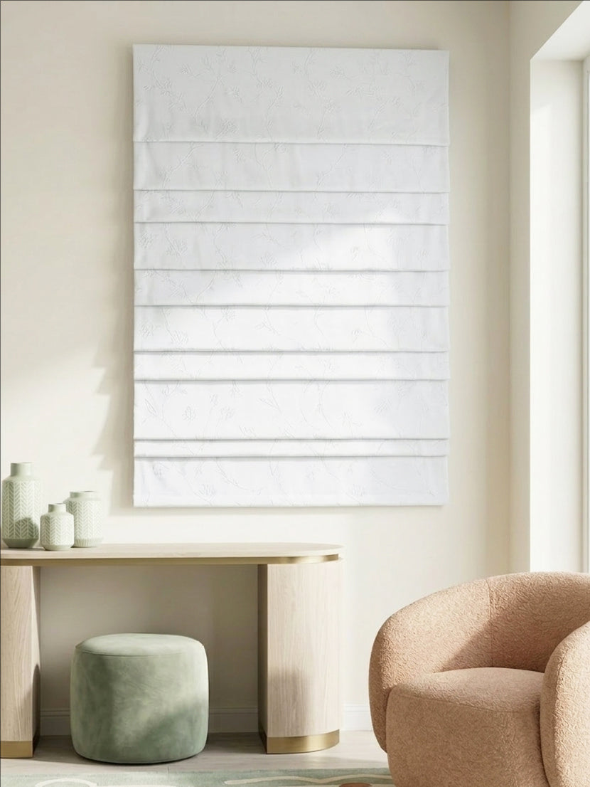 White Floral Roman Shade