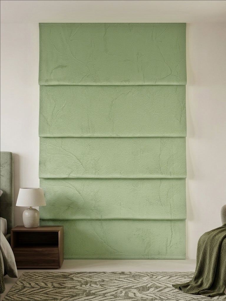 Khaki Green Floral Roman Shade