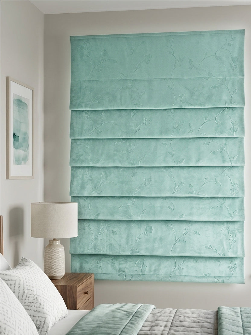 Green Blue Floral Roman Shade