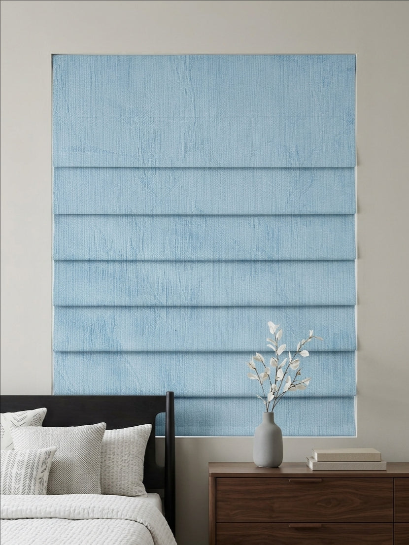 Sky Blue Floral Roman Shade
