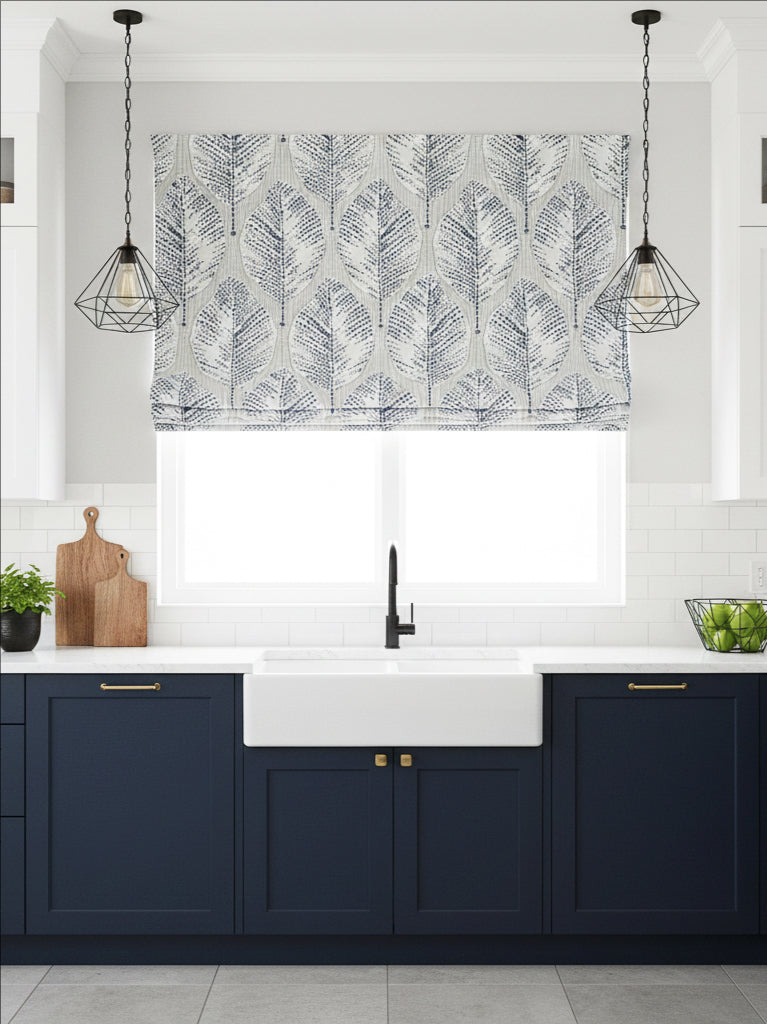 Wax Leaves Blue Roman Shade