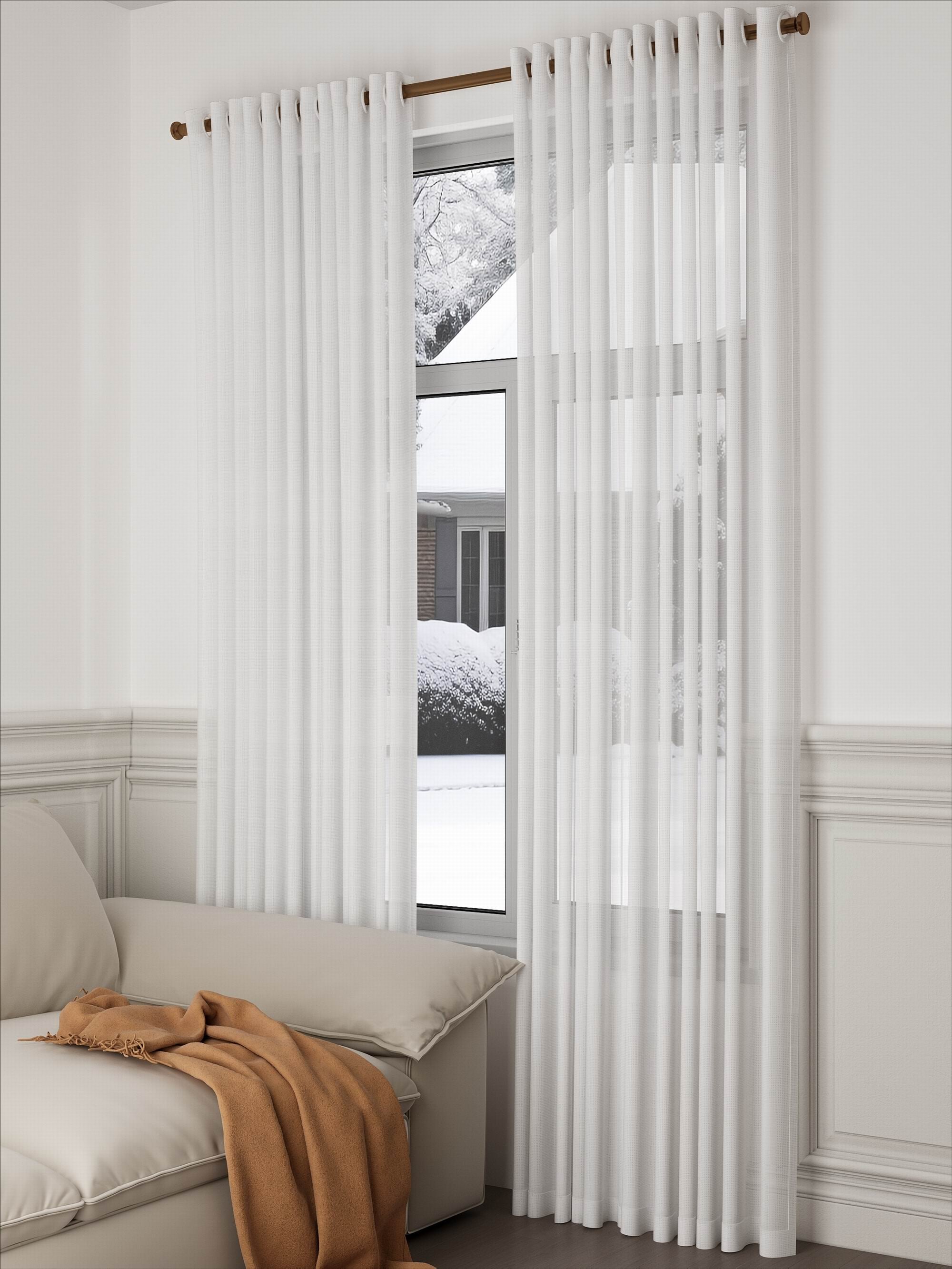 Linen Grid Off White Sheer