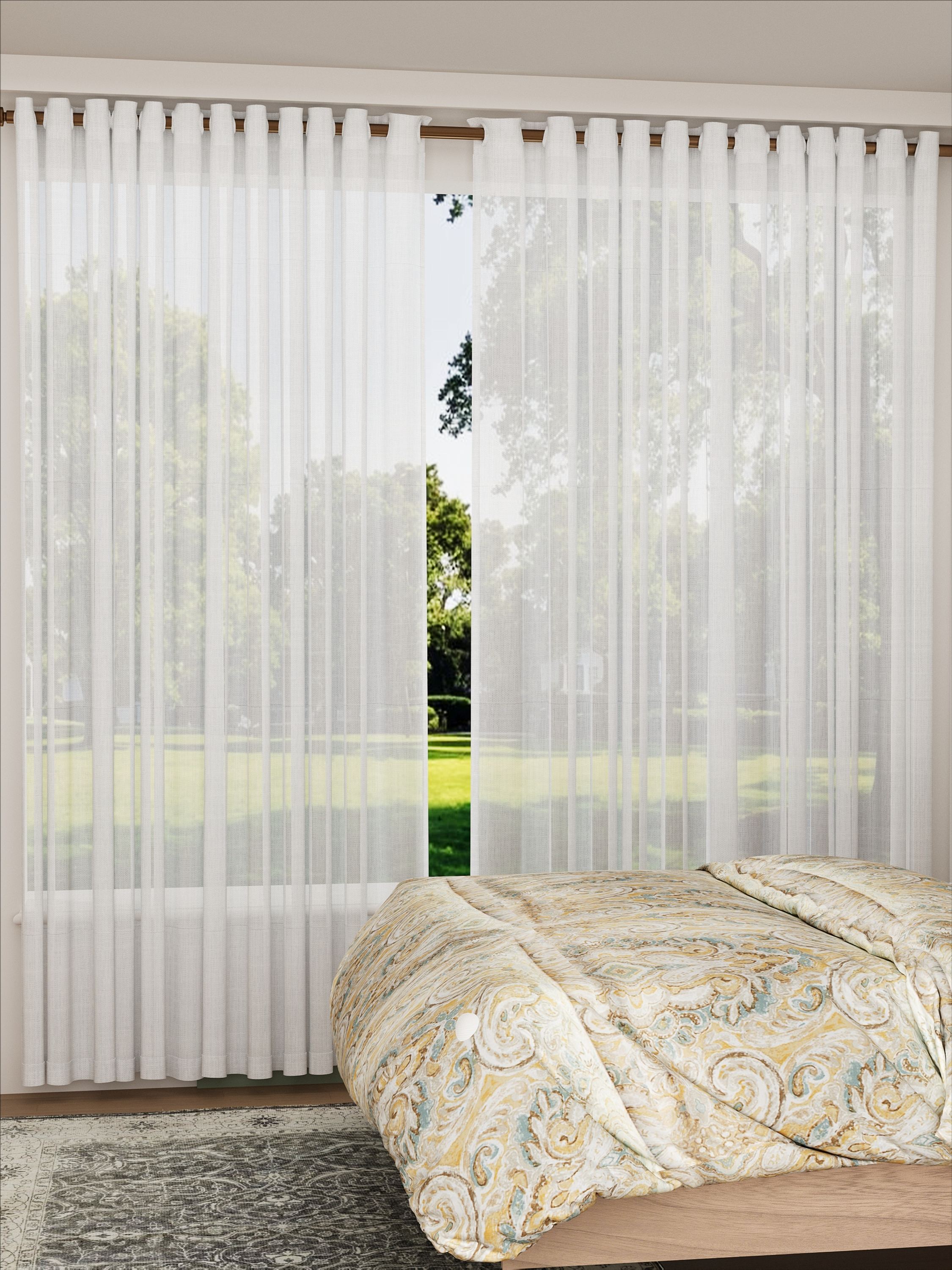 Linen Misty Pattern White Sheer