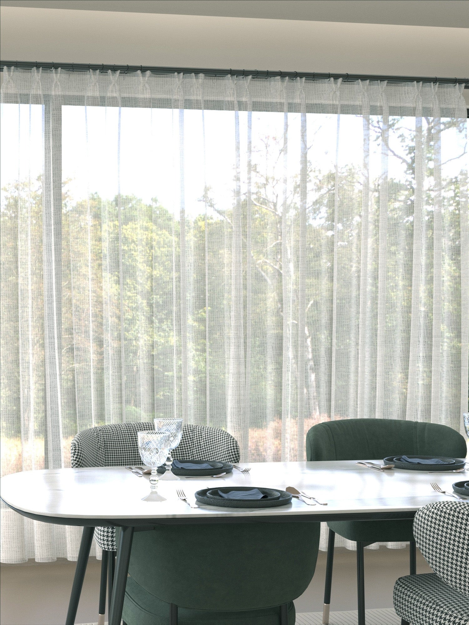 Linen Hazy Grid White Sheer