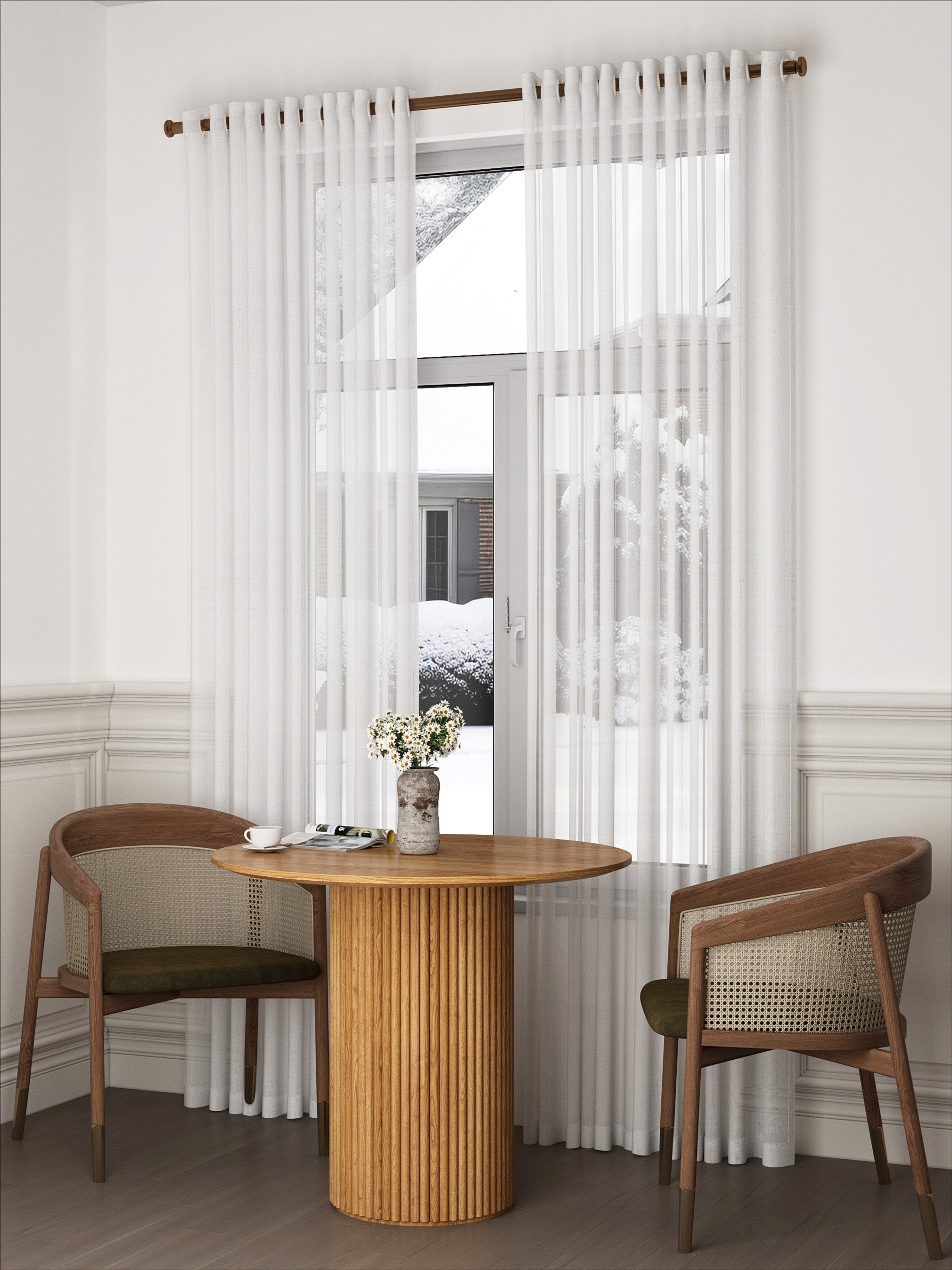 Linen Maze Textured White Sheer