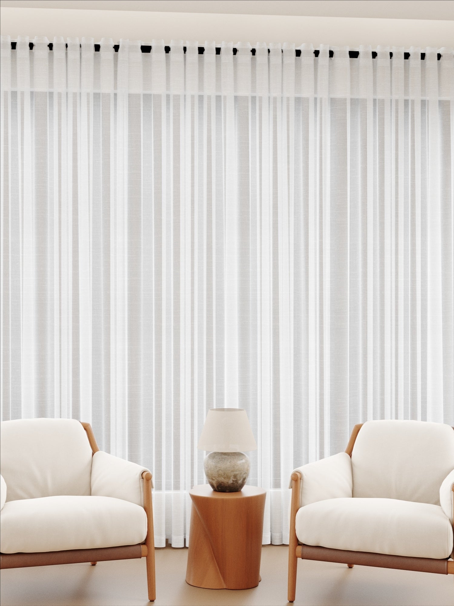 Linen Horizontal Shiny Eggshell White Sheer