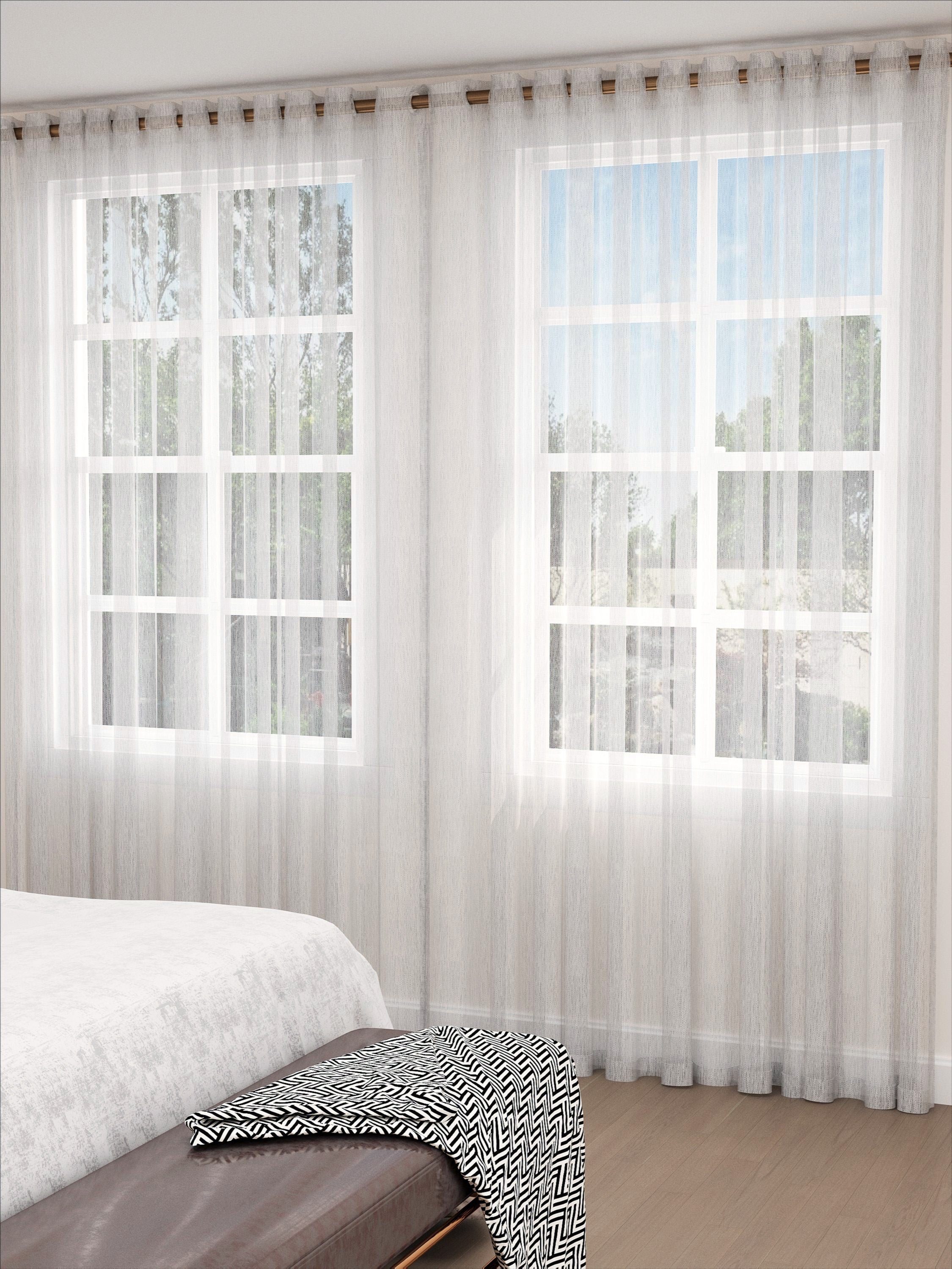 Linen White & Grey Rainthreads Vertical Sheer