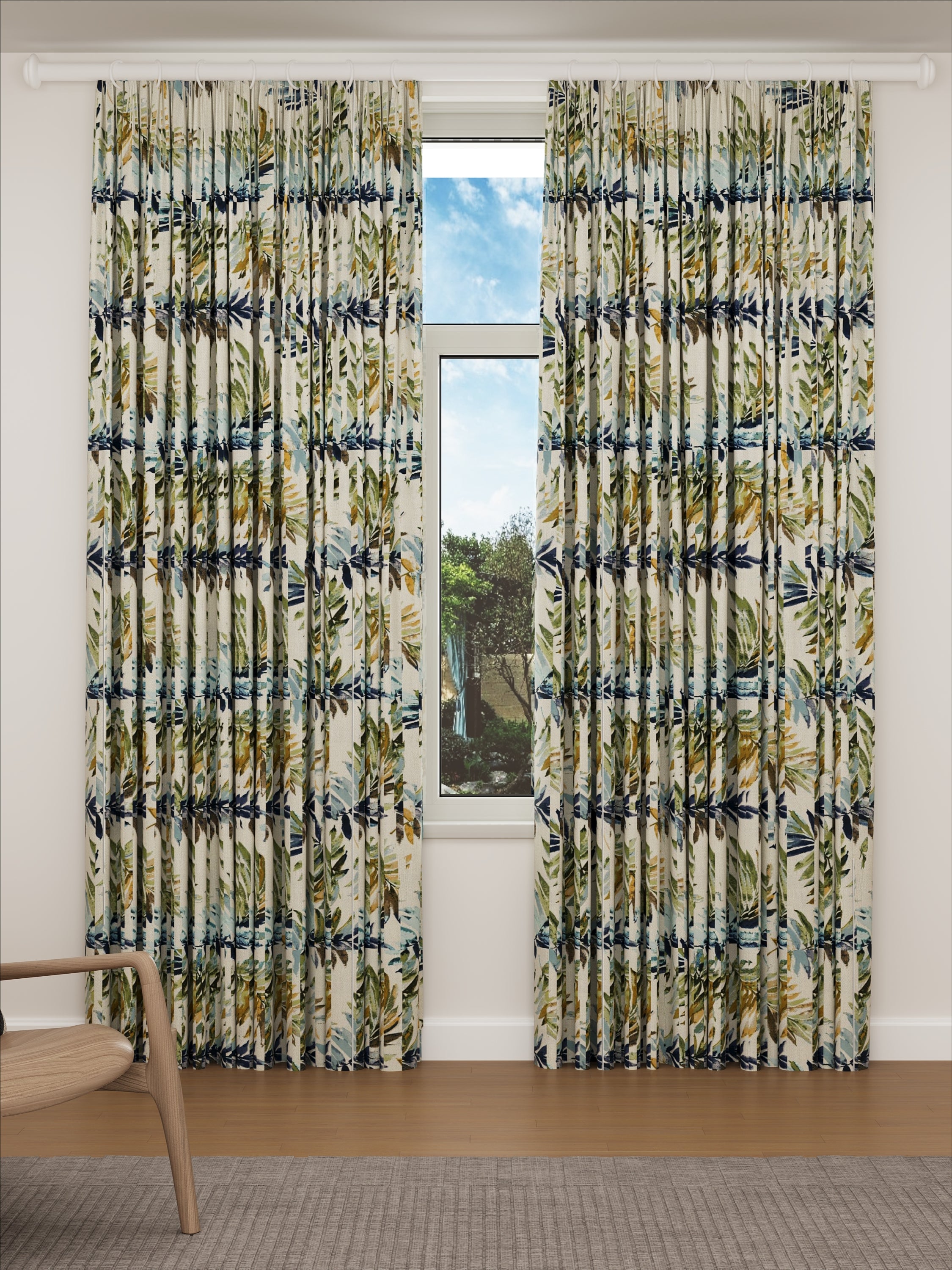 Leaves Blue Jacquard Drape