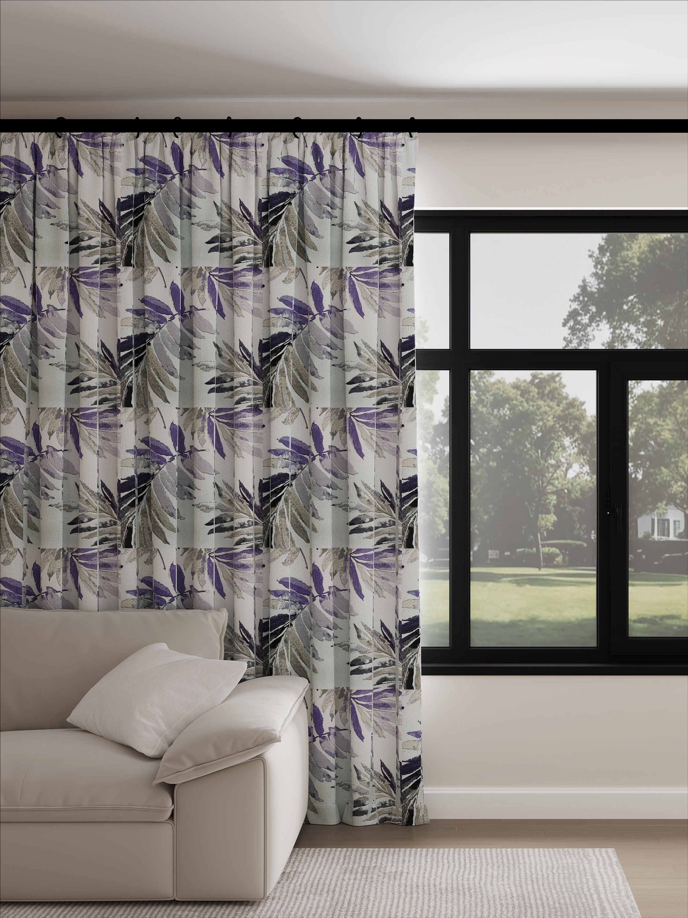 Leaves Purple Jacquard Drape