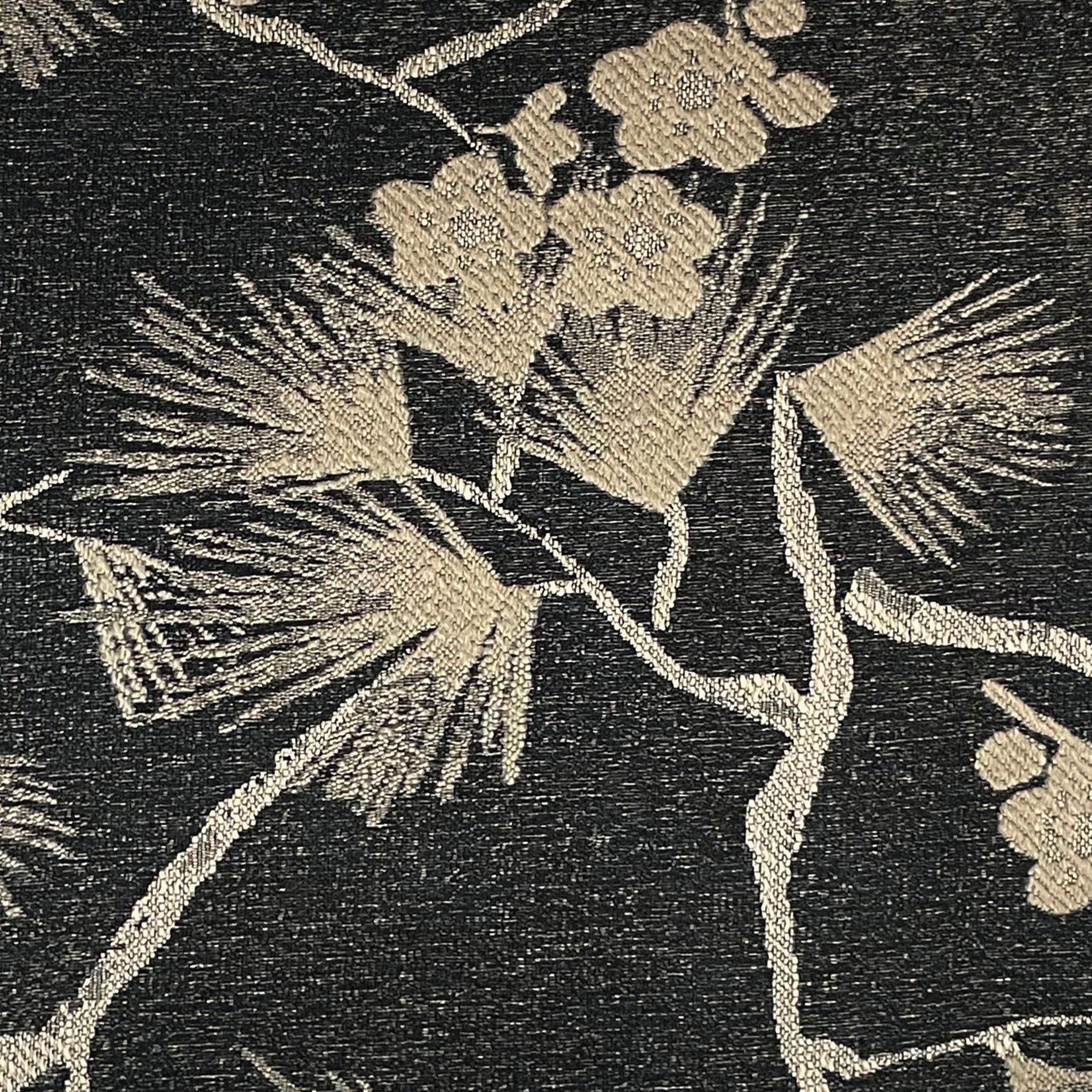Embroidered Antique Tan Black Fern Beige Drape