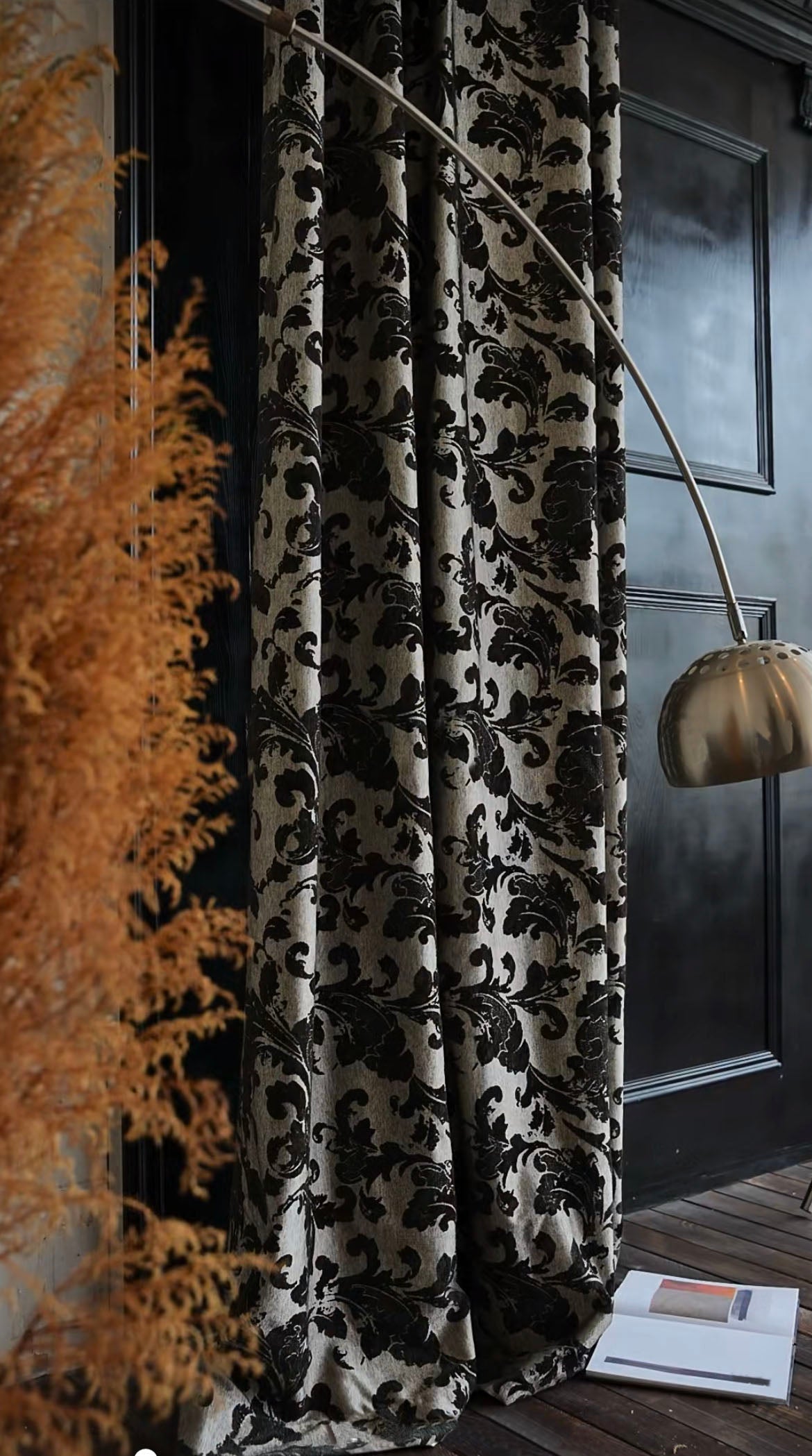 Floral Swirls Black Drape