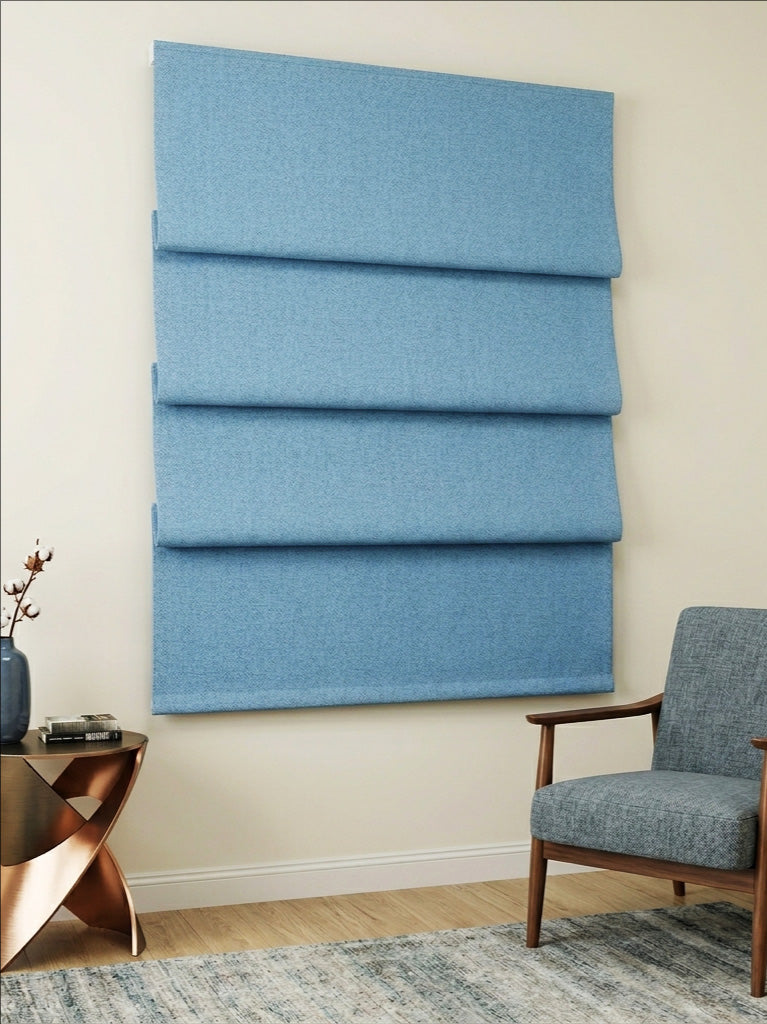 Woven Cotton Morandi Blue Blackout Roman Shade