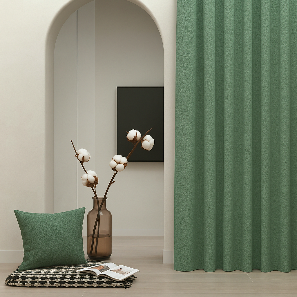 Woven Cotton Morandi Grass Green Blackout Drape