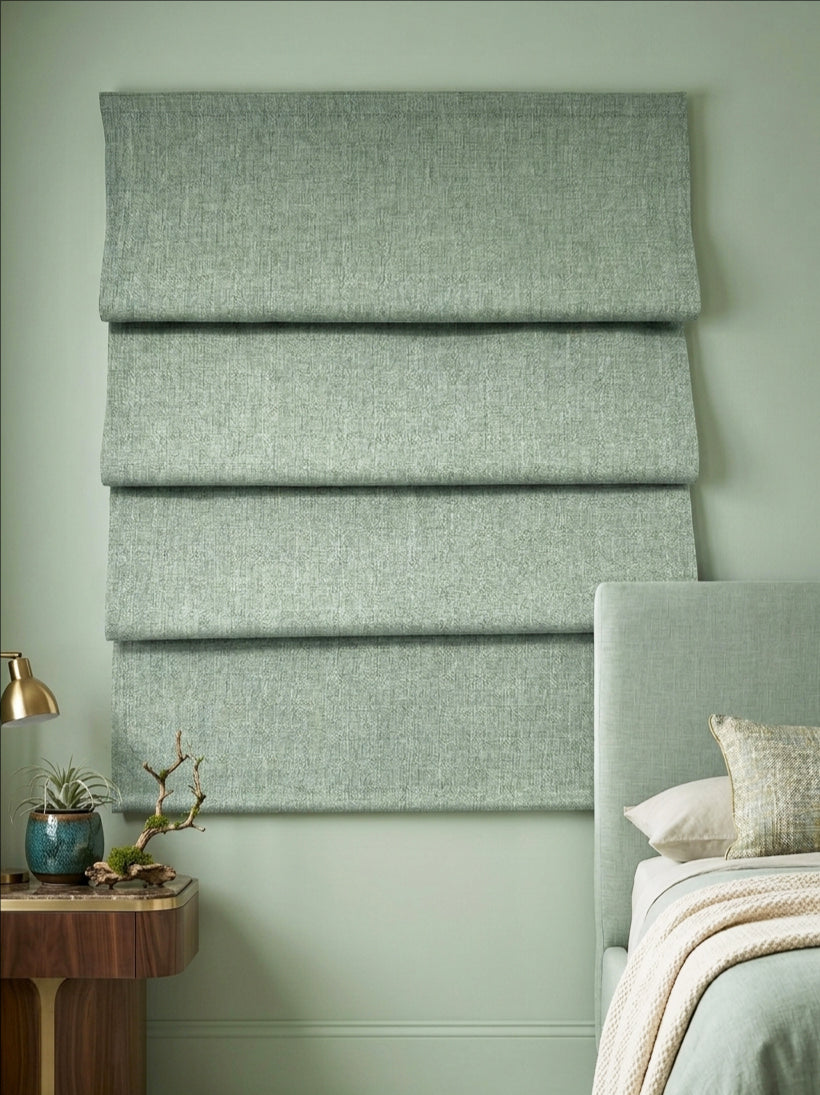 Woven Cotton Morandi Grass Green Blackout Roman Shade