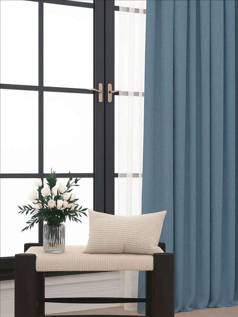 Woven Cotton Morandi Deep Blue Blackout Drape