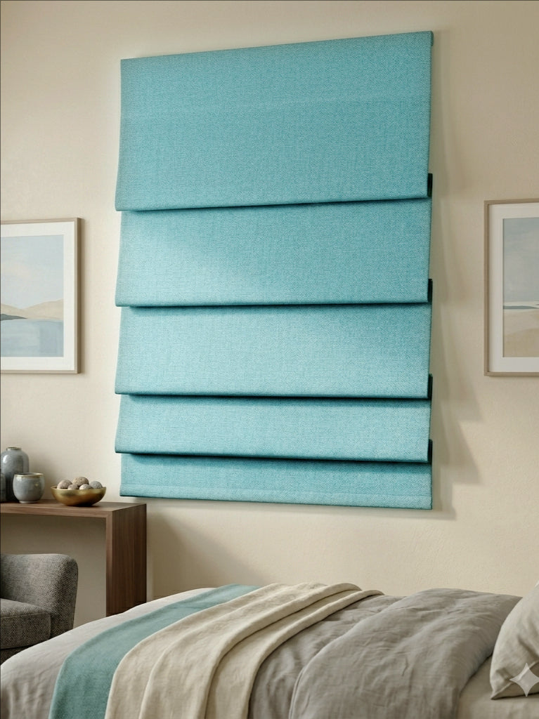 Woven Cotton Morandi Teal Blue Blackout Roman Shade